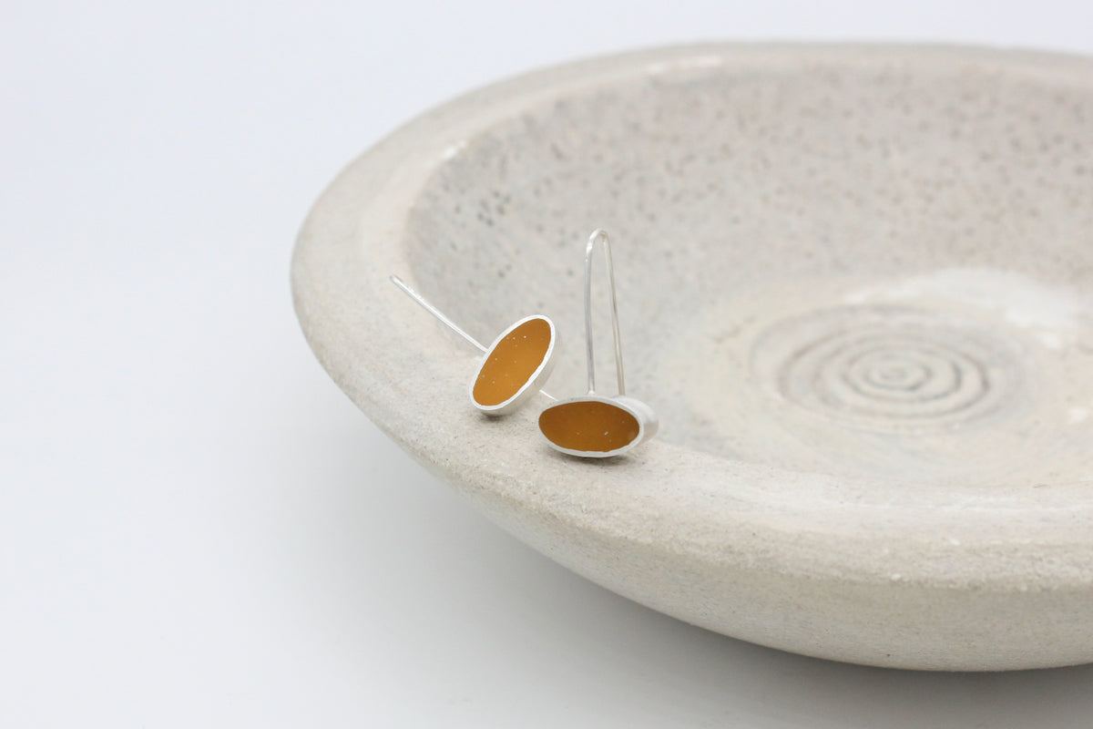 Oval shape yellow ochre earrings