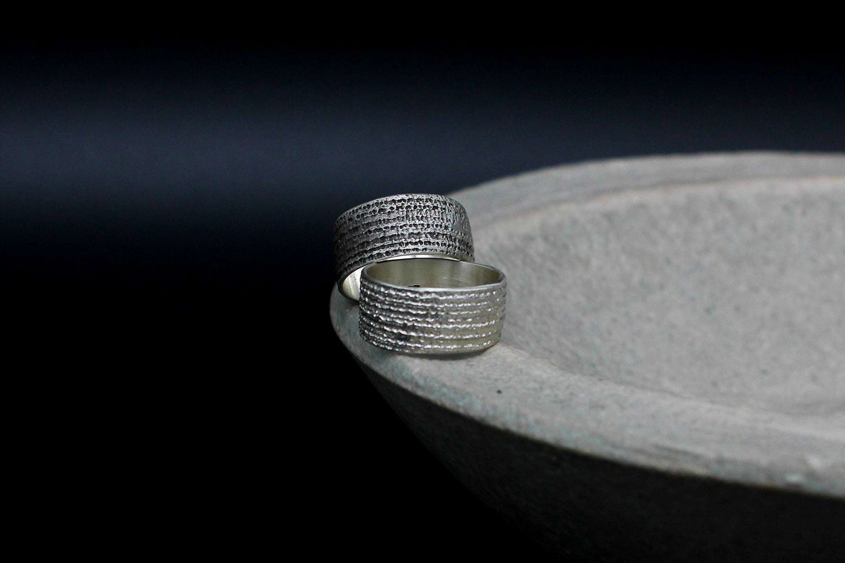 Jeans texture sterling  silver ring, unisex