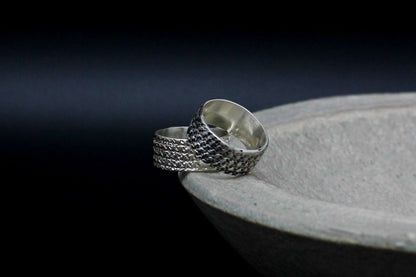 Wool texture silver ring, unisex