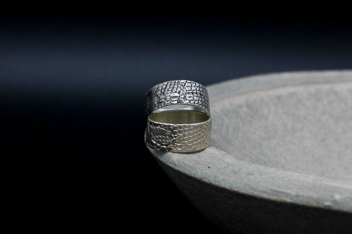 Cotton texture sterling silver ring, unisex