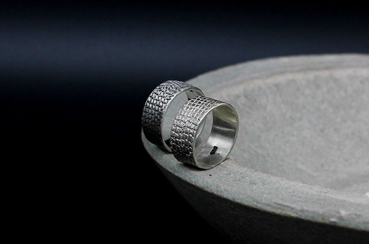 Cotton texture sterling silver ring, unisex
