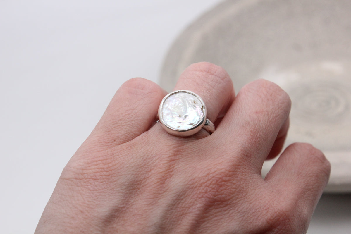 Pearl silver ring